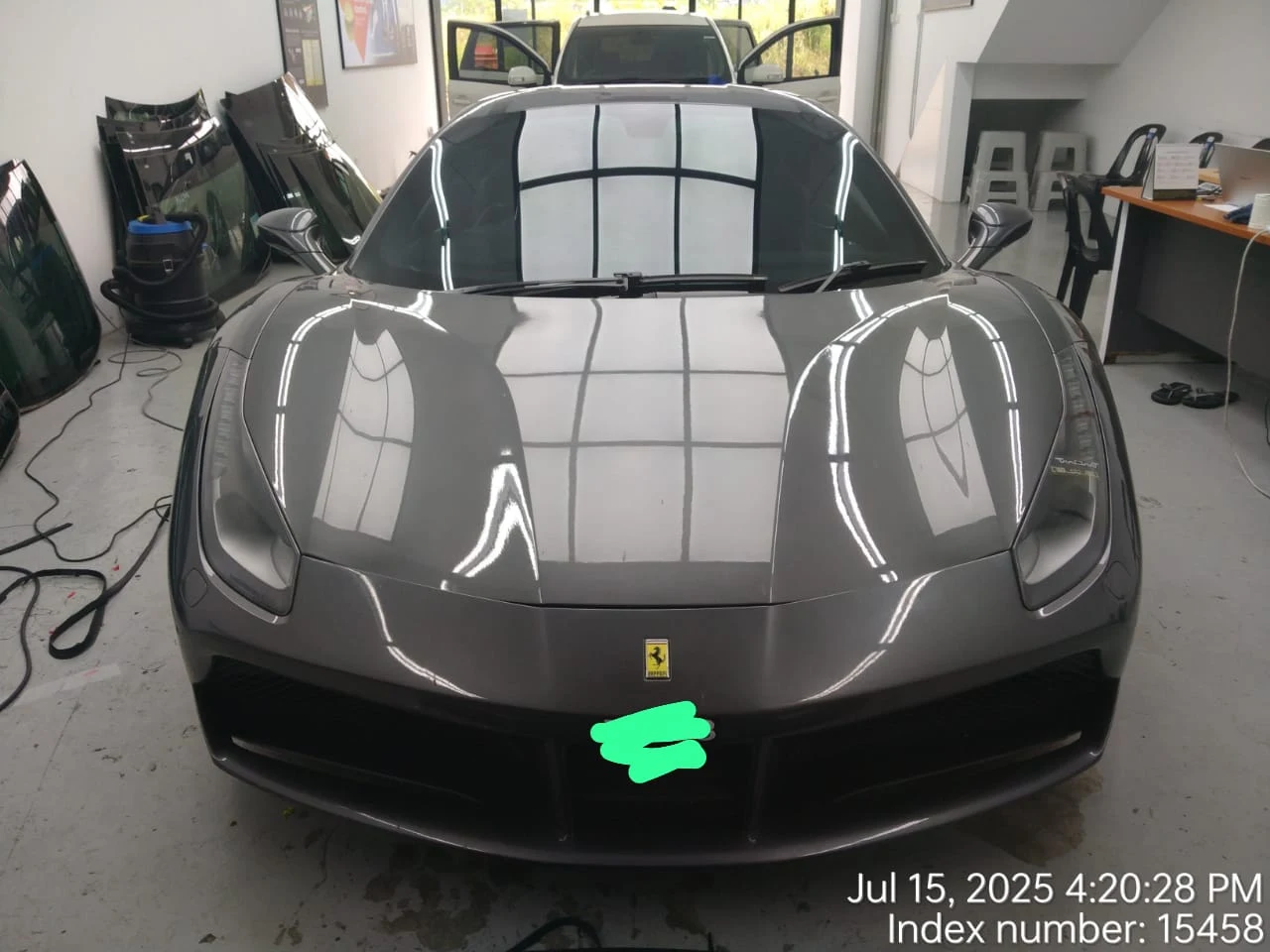 Ferrari 488 windscreen service at Ker Auto